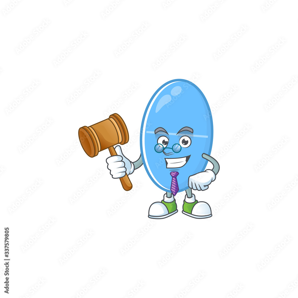 Charismatic Judge blue capsule cartoon character design with glasses