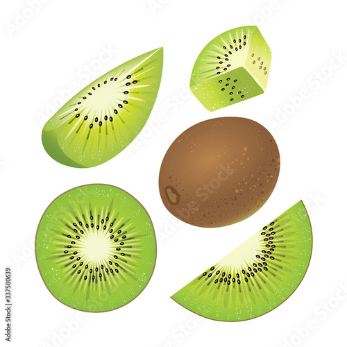 Slice and whole of fresh kiwi. Set of fresh kiwi on white background.