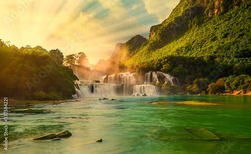 Royalty high quality free stock image aerial view of     Ban Gioc     waterfall  Cao Bang  Vietnam.     Ban Gioc     waterfall is one of the top 10 waterfalls in the world. Aerial view