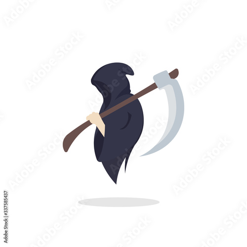 Grim reaper holding scythe collecting souls. Death icon sign or symbol. Dead man logo. Funeral parlor. Casualty concept. Infographics element - Flat vector character illustration.