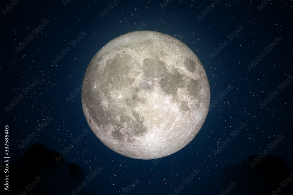Full Moon in space with dark cloud in night sky. (Elements of this image furnished by NASA.)