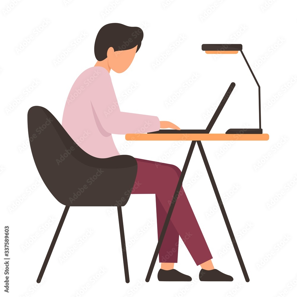 Fototapeta premium Remote work. Man at the computer in the home office