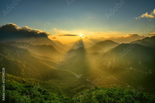 Aerial view of O Quy Ho pass from Sapa, Lao Cai to Lai Chau, Vietnam. O Quy H...