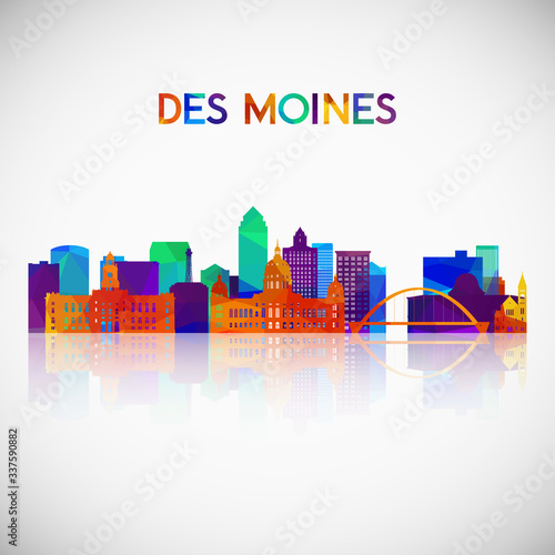Des moines skyline silhouette in colorful geometric style. Symbol for your design. Vector illustration.