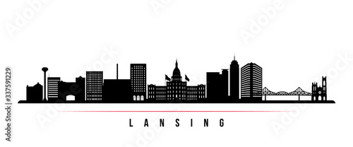Lansing skyline horizontal banner. Black and white silhouette of Lansing, Michigan. Vector template for your design.