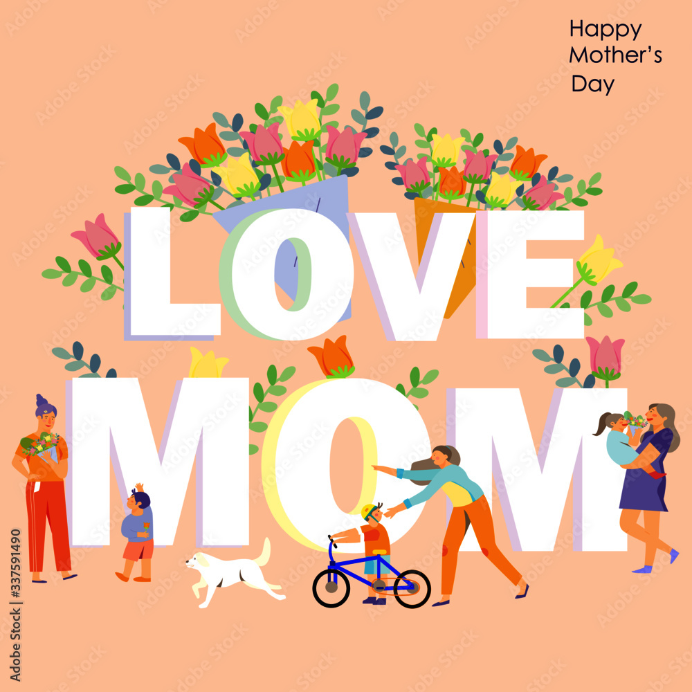 Happy Mother's Day celebration greeting card design decorated with flowers in flat design illustration. Happy Mother's Day celebration greeting card design decorated with flowers in flat design illustration.