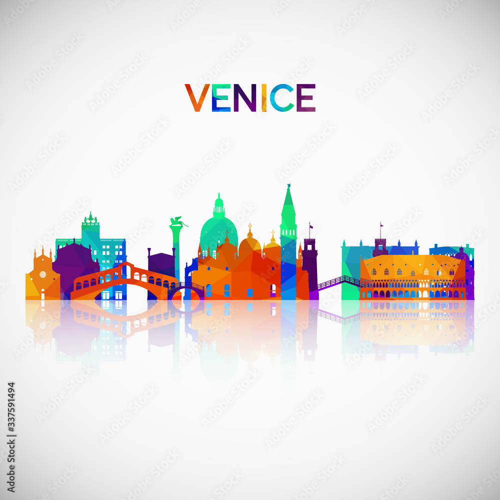 Venice skyline silhouette in colorful geometric style. Symbol for your design. Vector illustration.