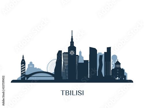 Tbilisi skyline, monochrome silhouette. Vector illustration.