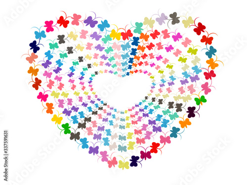 Butterfly heart colorful Frame card Vector illustration .heart made of colorful splashes Valentine card.