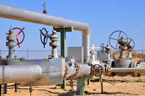 The oil production manifold at the wellsite