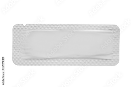 Blank white sachet packaging for food cosmetic and medicine isolated on white background