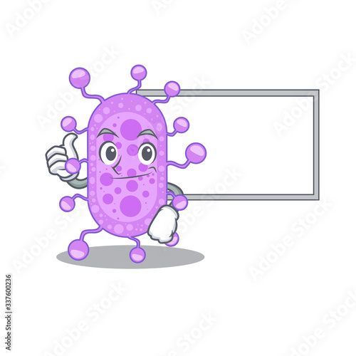 Humorous mycobacterium cartoon design Thumbs up bring a white board