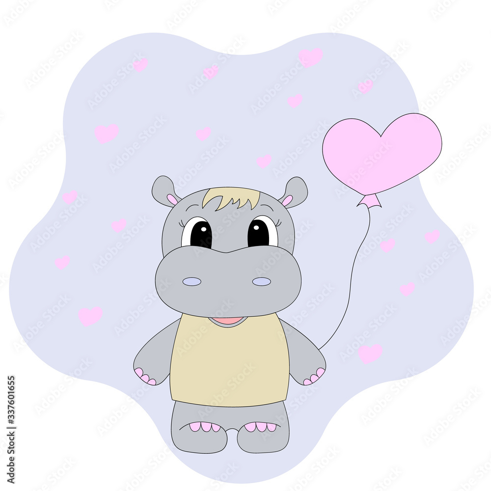 Fototapeta premium Cartoon cute hippo. Vector illustration for children.