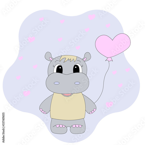 Cartoon cute hippo. Vector illustration for children.