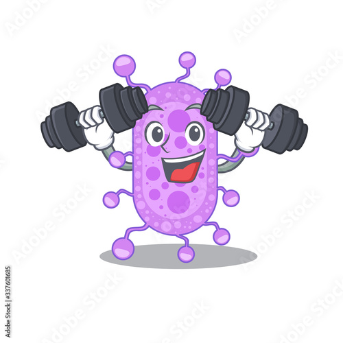 Mascot design of smiling Fitness exercise mycobacterium lift up barbells