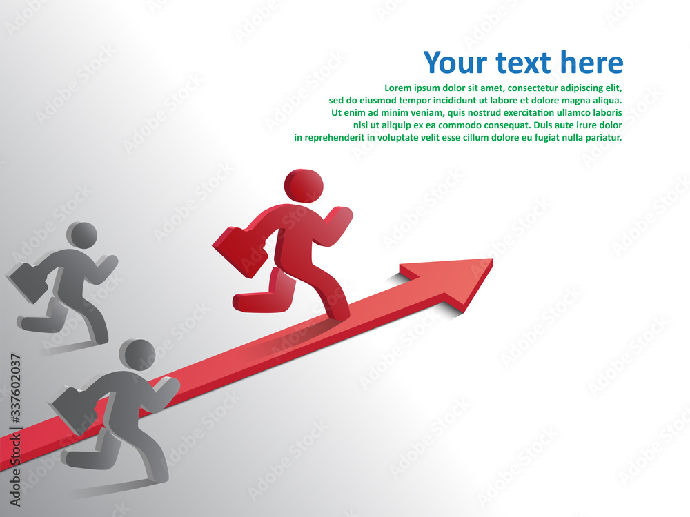 Abstract design template for business people competing by running on the red arrow which represents progress and leadership, vector illustration Abstract design template for business people competing by running on the red arrow which represents progress and leadership, vector illustration