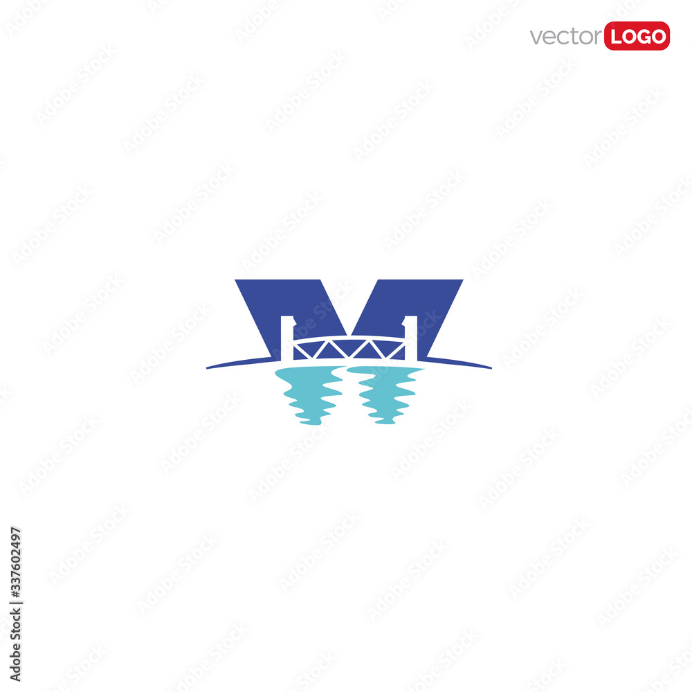 letter W with bridge and water reflection icon/symbol/Logo Design Vector Template Illustration letter W with bridge and water reflection icon/symbol/Logo Design Vector Template Illustration