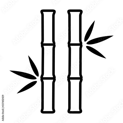Two bamboo stalks with leaves line art vector icon for nature apps and websites