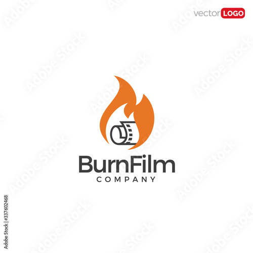 Camera Film Roll with fire logo Design Vector Template Illustration