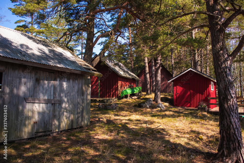 Sweden on the island within the forest with sheds Sweden on the island within the forest with sheds