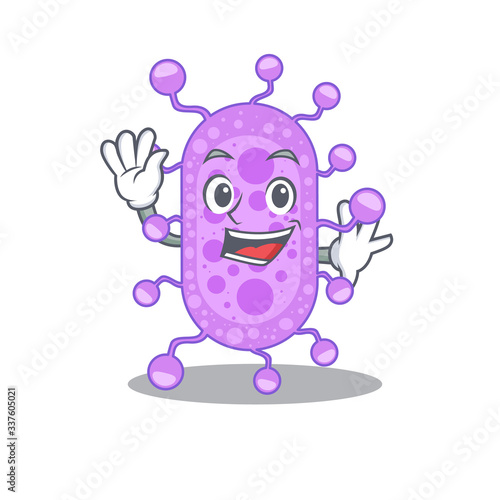 A charismatic mycobacterium mascot design style smiling and waving hand