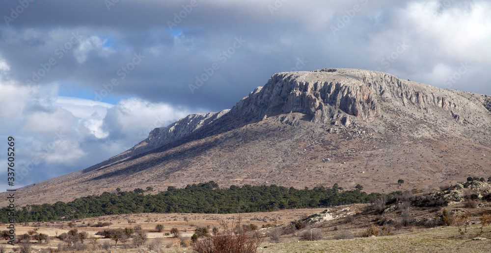 Cloudy sky and mountain. Beautiful nature photo.