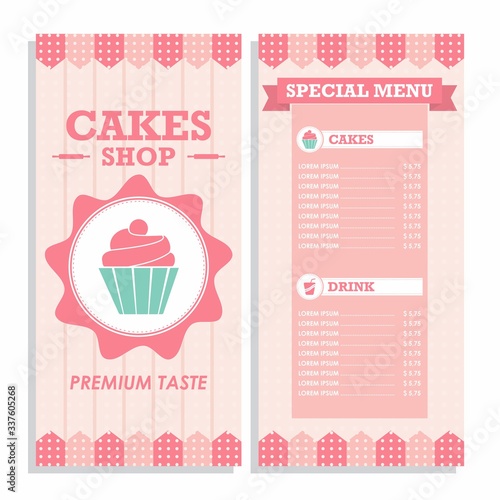 Set of cakes menu shop in pink Vector