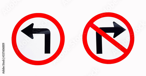 Free Download Two traffic sign or symbol. Allow left turn and no right turn sign isolated on white background with clipping path or make selection. Rules, two conflicts and differences - GFXLoad
