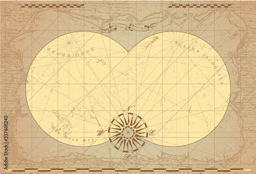 vector image of an old sea map in the style of medieval engravings	