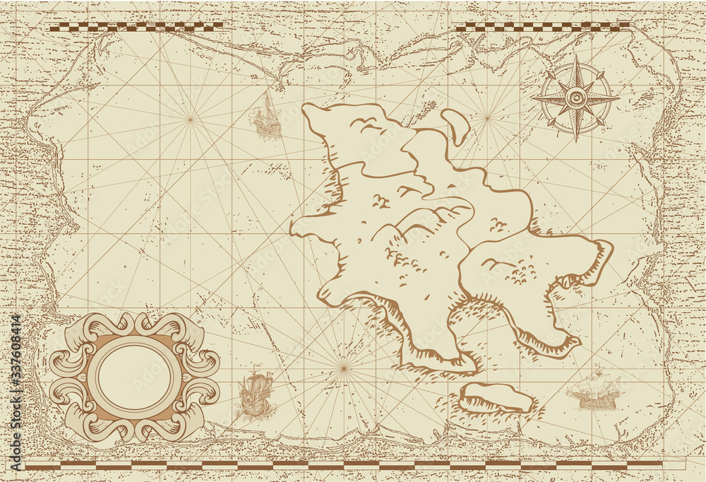 vector image of an old sea map in the style of medieval engravings	