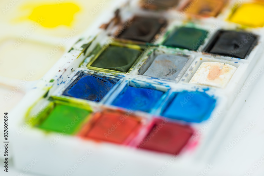Detail of watercolor palette. Detail of watercolor palette.