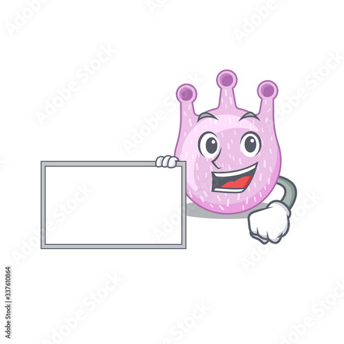 Viridans streptococci cartoon character design style with board
