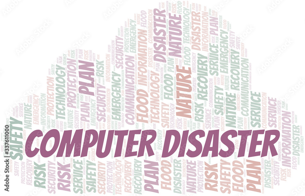 Computer Disaster typography vector word cloud. Computer Disaster typography vector word cloud.