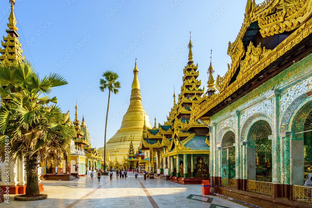Shwedagon pagoda at sunset. This place is popular destination landmark in Yangon, Myanmar Shwedagon pagoda at sunset. This place is popular destination landmark in Yangon, Myanmar
