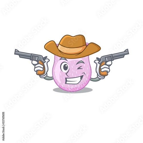 Cute handsome cowboy of viridans streptococci cartoon character with guns