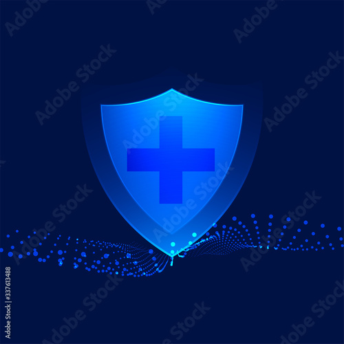 medical protection shield with cross sign healthcare background