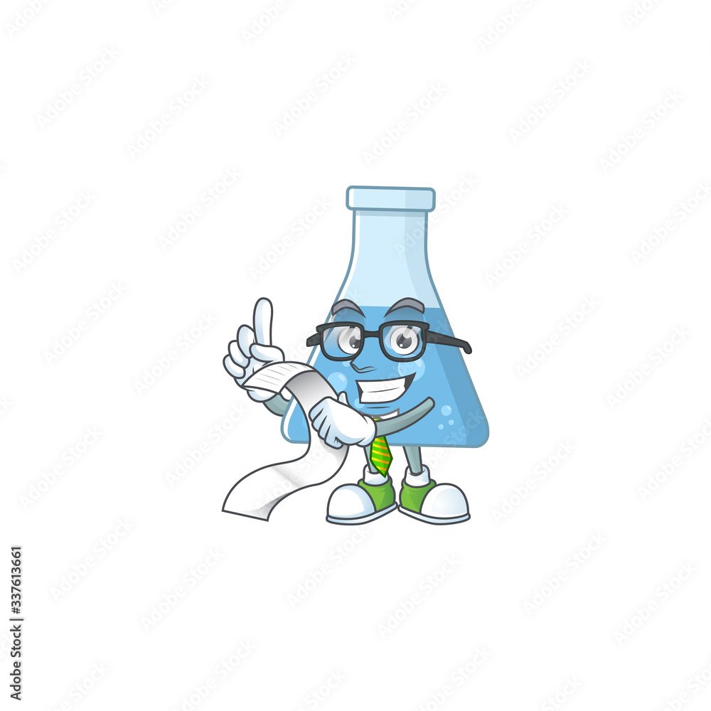 Mascot cartoon concept of blue chemical bottle with menu list