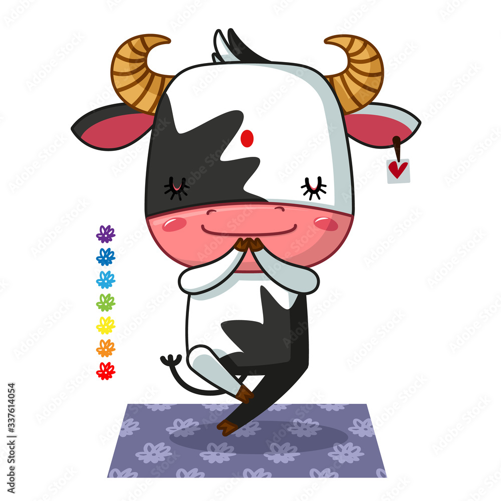 Fototapeta premium cute bull doing yoga. vector