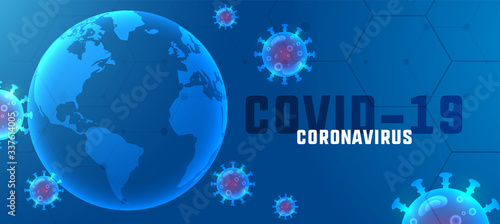 covid19 coronavirus outbreak banner with floating viruses