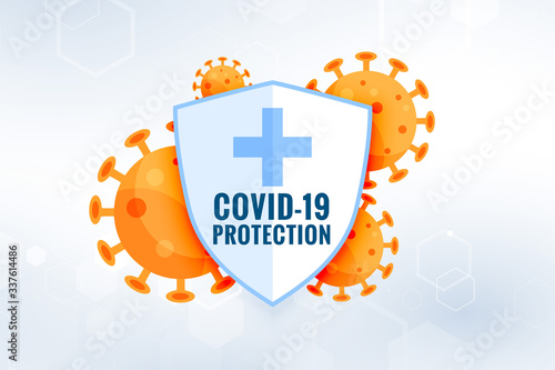 covid19 coronavirus protection shield with virus cells