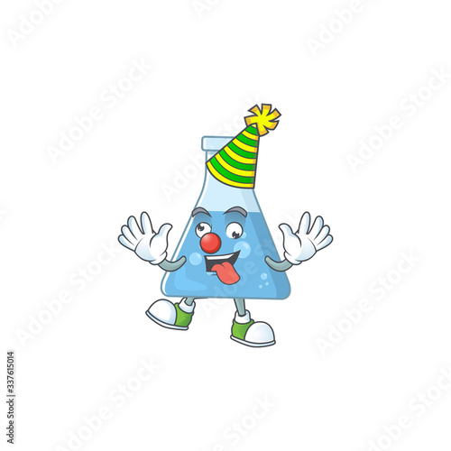 Amusing Clown blue chemical bottle cartoon character mascot style