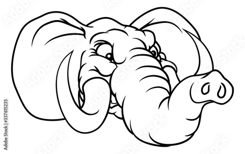An angry elephant cartoon animal sports mascot