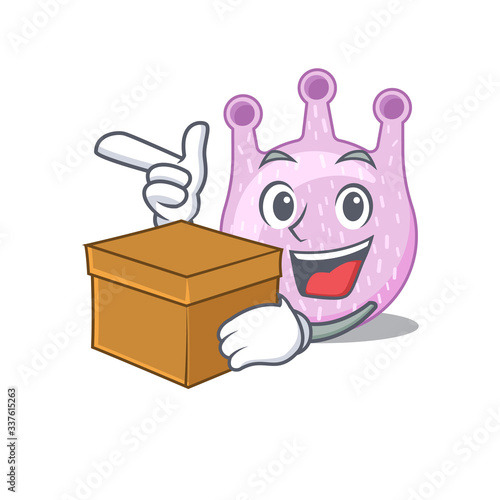 An picture of viridans streptococci cartoon design concept holding a box