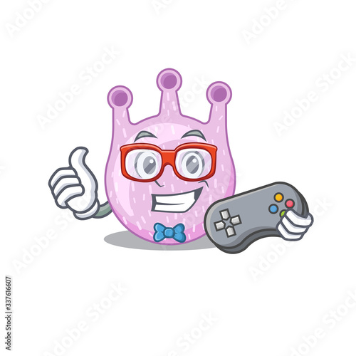 Mascot design concept of viridans streptococci gamer using controller