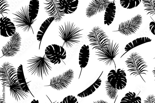 Seamless pattern with exotic tropic leaves. Endless summer background, wallpaper.