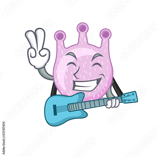 Talented musician of viridans streptococci cartoon design playing a guitar