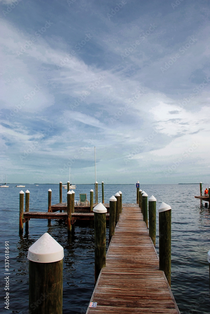 Fototapeta premium A wooden jetty on Blackwater Sound, Key Largo, Florida