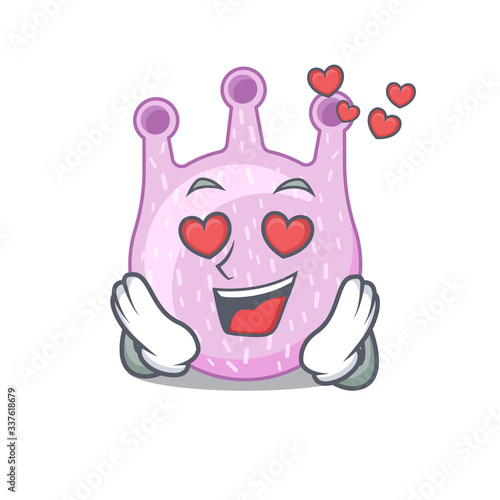 Cute viridans streptococci cartoon character has a falling in love face