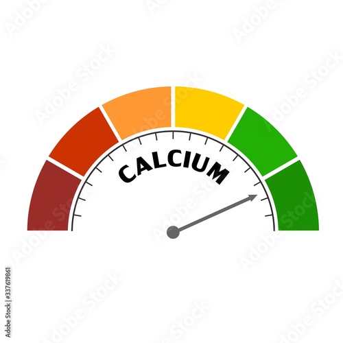 Gradient scale. Calcium level measuring device icon. Sign tachometer, speedometer, indicators. Infographic gauge element.