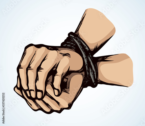 Roped bound hands. Vector drawing